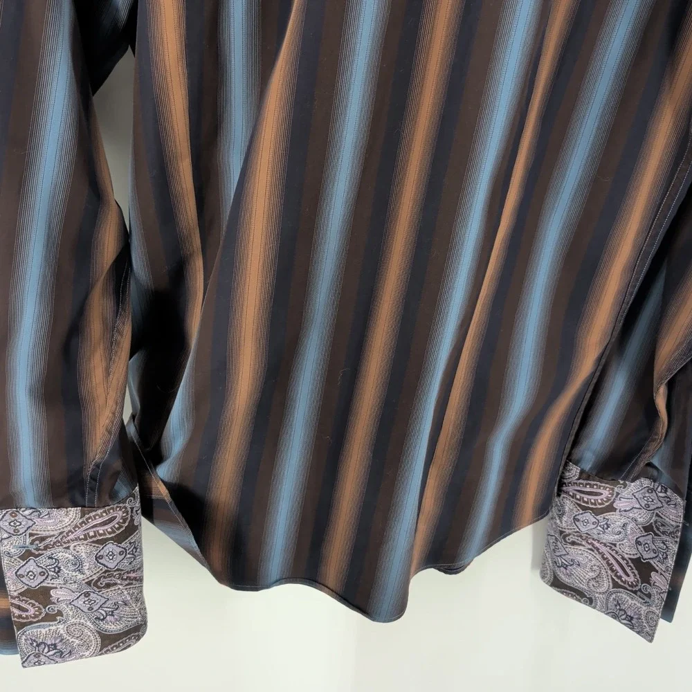 Vtg Banana Republic‎ Striped Long Sleeve Button Up Dress Shirt Multicolor Size L
